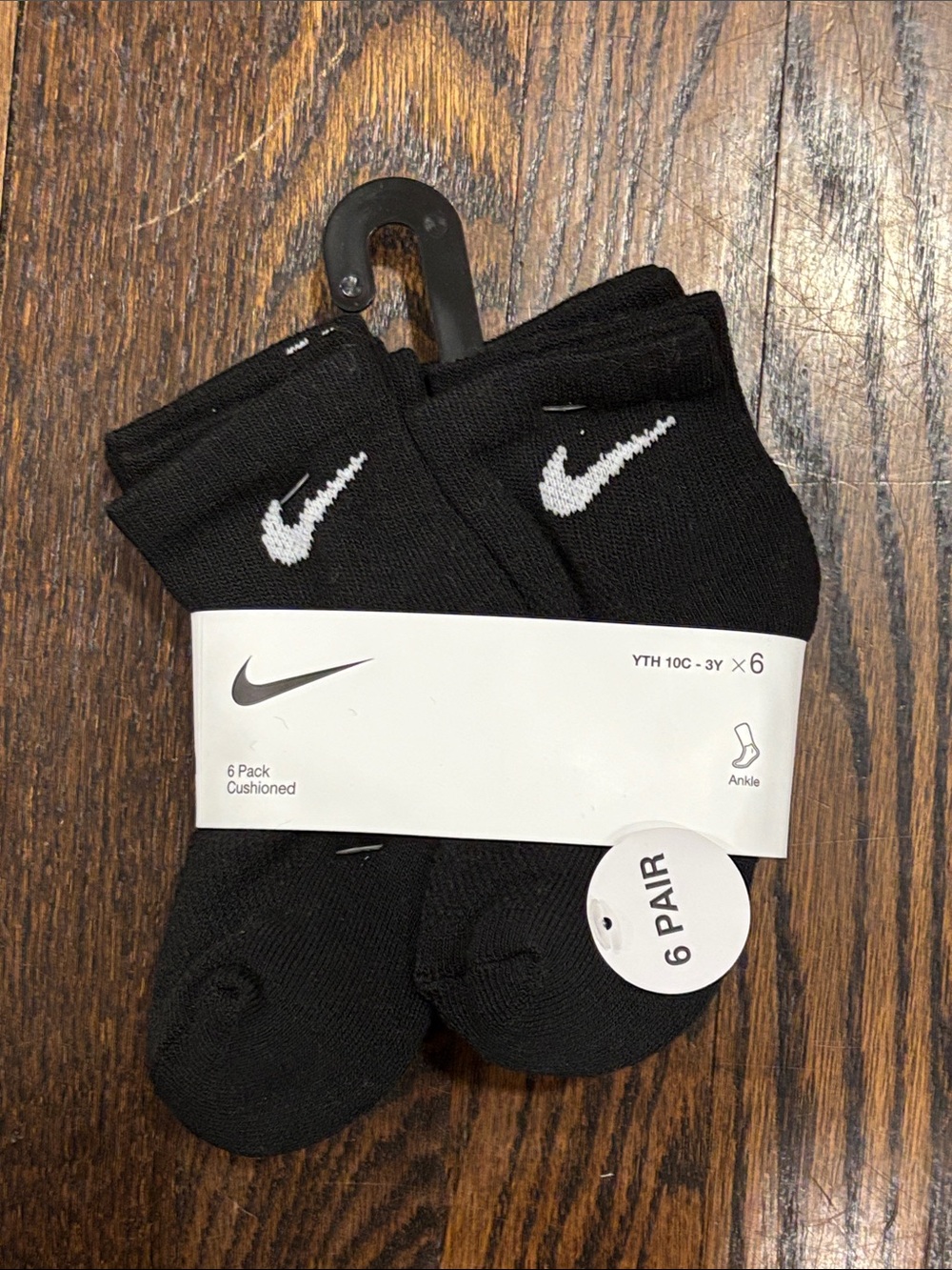 Nike kids Black Ankle Cushioned Socks 6 pairs size 10c-3y